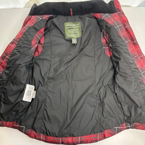 Eddie Bauer Red Tartan Plaid Premium Goose Down Puffer Vest Jacket Zip Womens XS - Picture 7 of 12